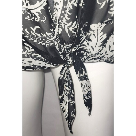 Apt 9 Black White Paisley Floral Sheer Tie Waist Top Size M - Picture 7 of 13
